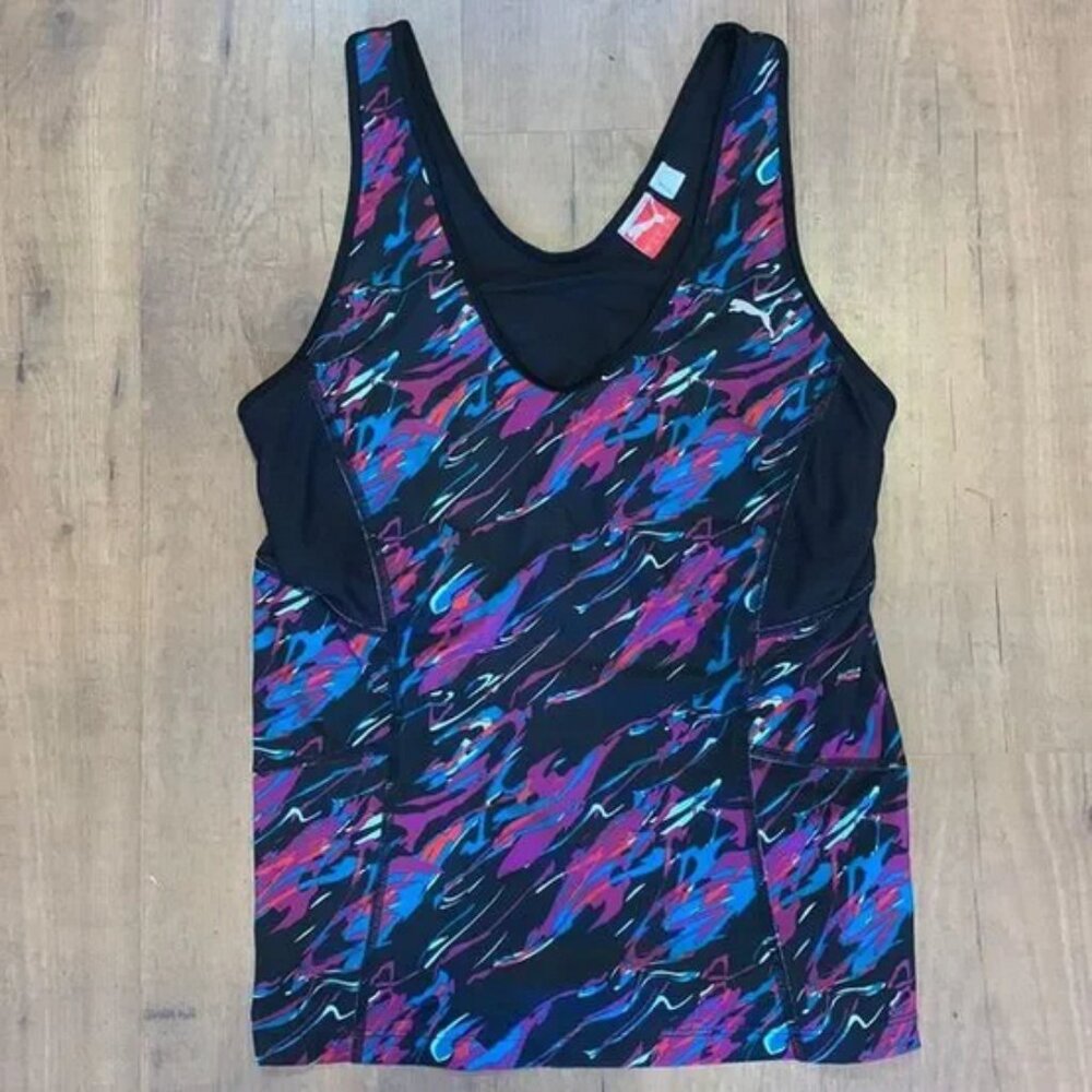 Puma V-neck Scoop Marble Splatter Paint Print Cool Cell Athletic Tank Top Size L
